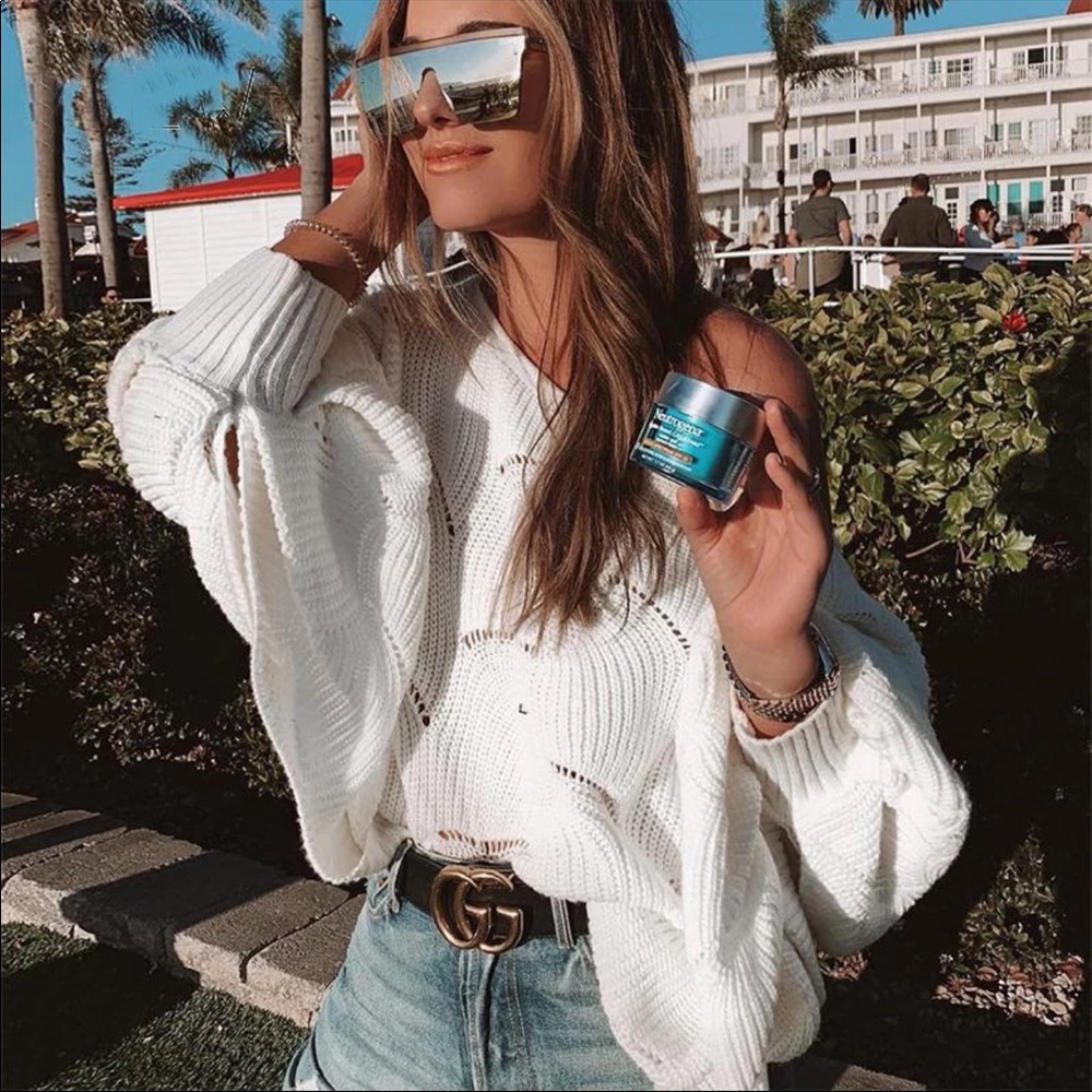 Boho Knit Sweater Scalloped Crochet Oversized - Picture 5 of 11